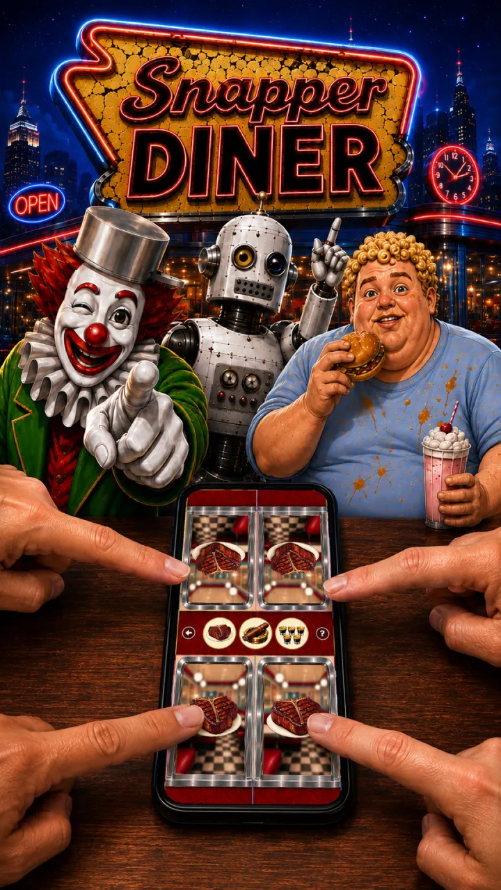 Snapper Diner customers and four players racing on one phone