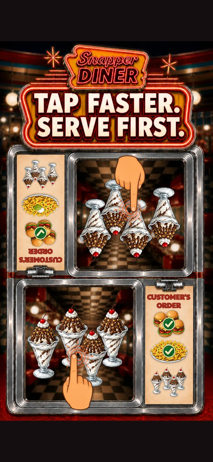 Snapper Diner store screenshot showing both players racing to tap first