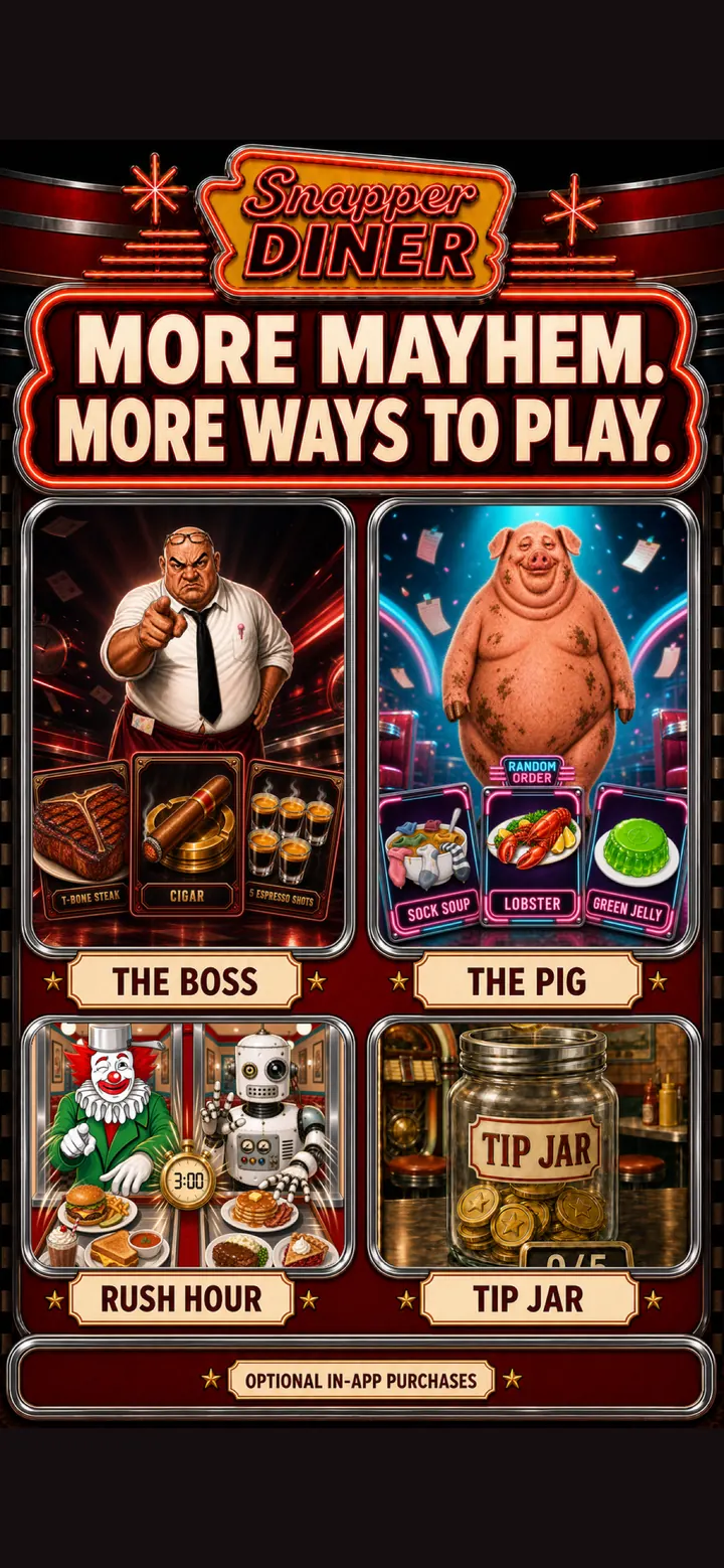Snapper Diner store screenshot showing extra customers and game modes